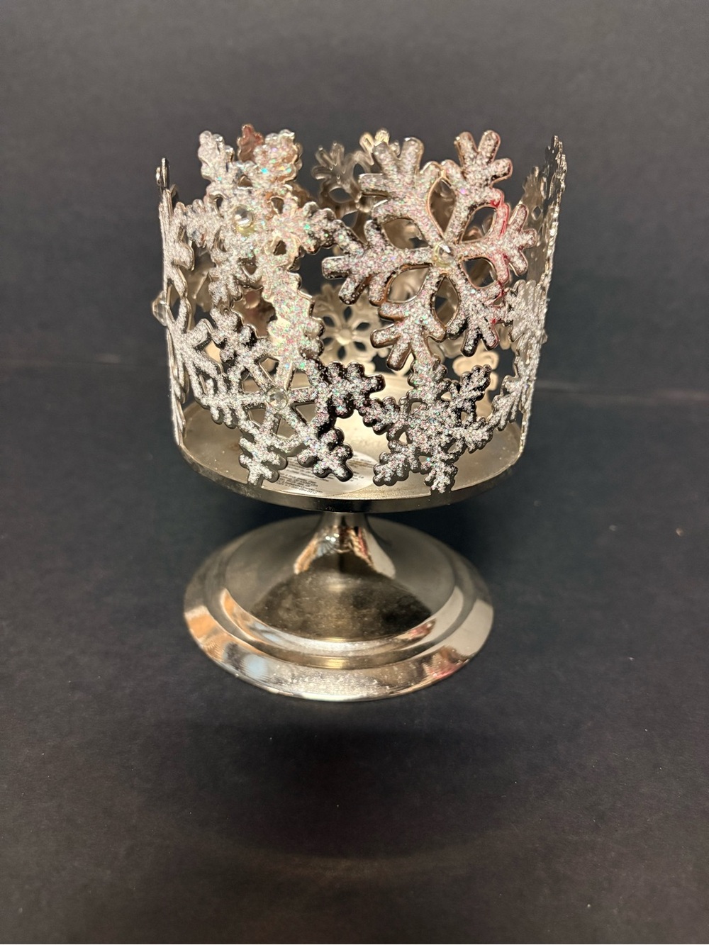Bath & Body Works Silver Accent Snowflake Pedestal Candle Holder